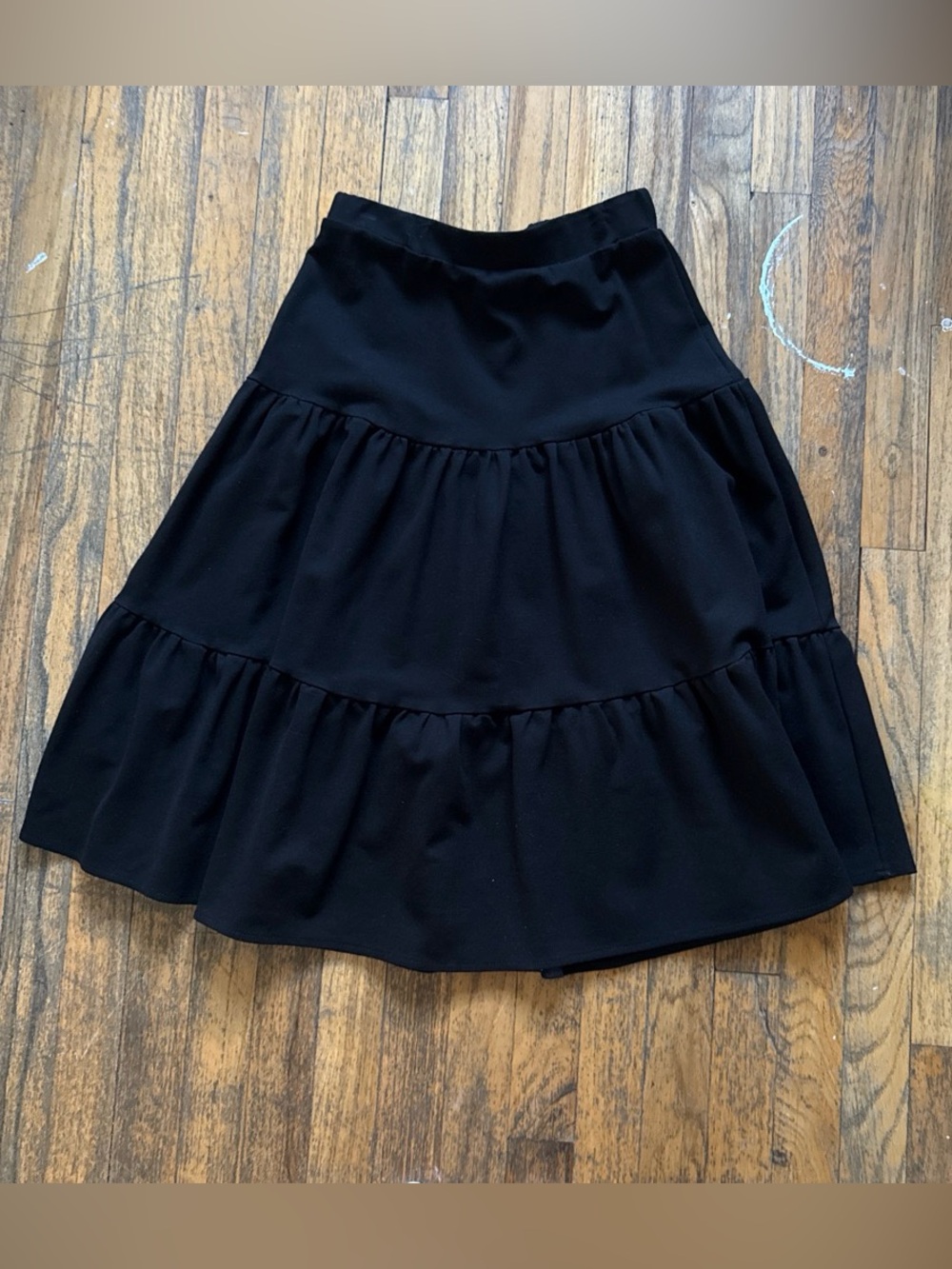 Women's Black Tiered Midi Skirt - Classic Flared Silhouette